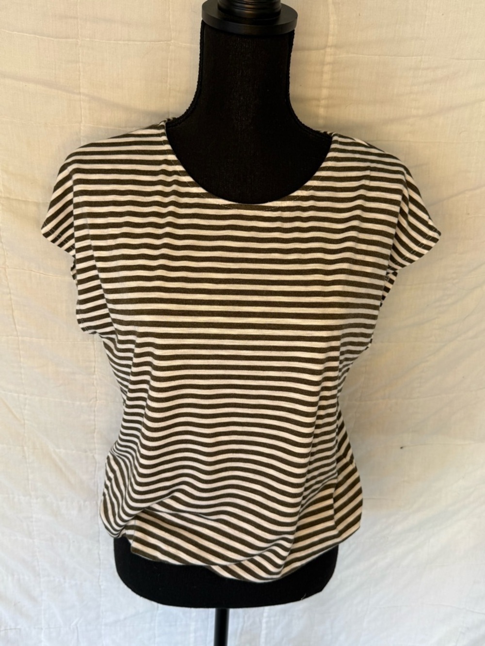 Green Envelope Olive and White Striped Short Sleeve Tee